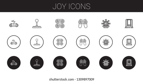 joy icons set. Collection of joy with gamepad, joystick, ferris wheel, swing. Editable and scalable joy icons.