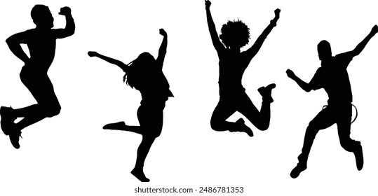 Joy Jumping people silhouette on the white background various poses jumping people character.