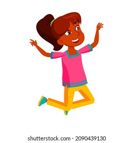 joy jumping teen girl. cute child. excited human. vector flat cartoon illustration