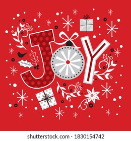 Joy Letter With Decoration Of Christmas Ornament, Vector Illustration