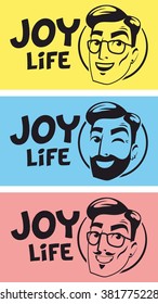 joy of life set of logos guy with glasses