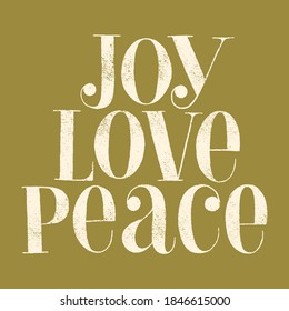 Cita con letras hechas a mano por Joy Love Peace para Navidad. Texto para medios sociales, impresión, camiseta, tarjeta, afiche, regalo promocional, página de inicio, elementos de diseño web. Ilustración del vector