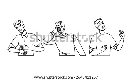 joy man laughing vector. chuckle giggle, guffaw mirth, happiness smile joy man laughing character. people black line pencil drawing illustration