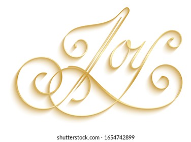 JOY metallic gold vector brush calligraphy banner with ornate flourishes