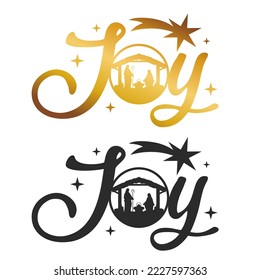 Joy Nativity Scene Silhouette. Holidays Christmas Religion. Holly Night Characters. Cut File Design. Vector Clip Art.