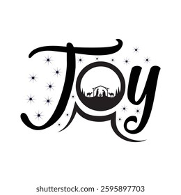 Joy Nativity Typography T-shirt design Vector, Jesus Birthday Illustration, Christian Christmas design sublimation
