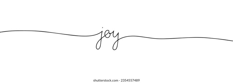 Joy. One line continuous short phrase. Line art lettering. Vector illustration. 