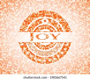 Joy orangefarbene Kachelhintergrund. Quadratisches geometrisches Mosaik nahtloses Muster mit Emblem im Inneren. 