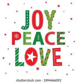 joy, peace, love christmas greeting card design