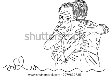 The Joy of Reconnecting: A Sketch Drawing of an Elderly Father and Son's Hug, A Touching Moment: A Vector Illustration of an Elderly Father Reuniting with his Son