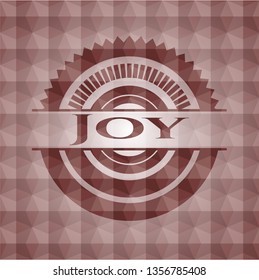 Joy red emblem with geometric background. Seamless.