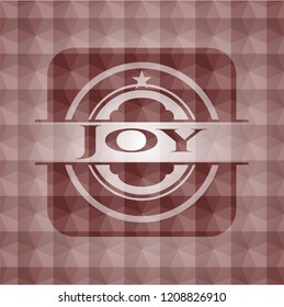 Joy red emblem with geometric pattern. Seamless.