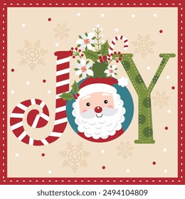 Joy With Santa Claus Character For Christmas Card or Bag design