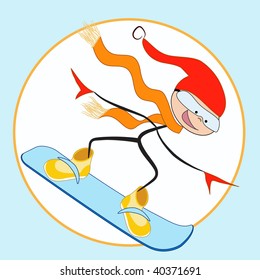 Joy snowboarder. Cartoon. Vector illustration.