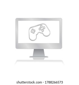stick de alegría para el icono de juego dentro del monitor de pantalla en blanco del ordenador con reflejo minimalista moderno ilustración vectorial