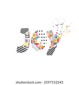 joy text with split letters, joyful and energetic lettering on white background