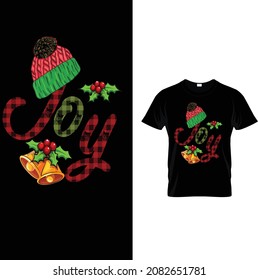Joy T-shirt Design.Joy- Christmas greeting with Santa's hat, antler,Good for greeting card, poster, banner, t shirt print and gift design.MERRY CHRISTMAS DESIGN .Typography vintage Design.