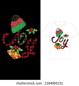 Joy T-shirt Design.Joy- Christmas greeting with Santa's hat, antler,Good for greeting card, poster, banner, t shirt print and gift design.MERRY CHRISTMAS DESIGN .Typography vintage Design.
