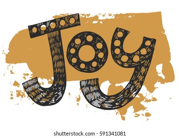 Joy vector hand lettering. Black and gold handwritten script