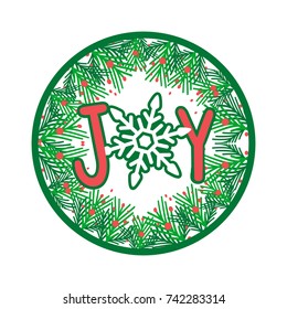 joy vector with snowflake and christmas leaf