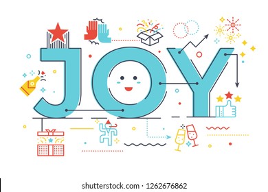 Joy word lettering illustration with icons for web banner, flyer, landing page, article, etc.