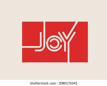 JOY word mark logo. Playful lettering sign. Alphabet initials icon. Red color emblem. Typography illustration. Modern design, geometric style uppercase text characters. Positive message.
