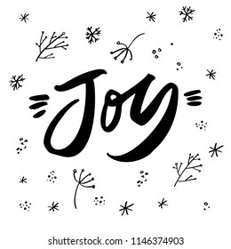 Joy To The World calligraphy phrase. Hand drawn design elements. Unique handwritten lettering.