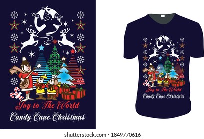 Alegría por la Navidad del Candy Cane en el mundo - Camiseta. Idea de Regalo de Navidad, gráfico de vectores de Navidad para camiseta, gráfico vectorial, vacaciones de Navidad, motivación, vacaciones familiares, reunión.