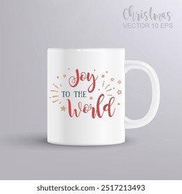 Joy to the world card. Holiday lettering. Ink illustration. Modern brush calligraphy. Merry Christmas concept with mug mockup