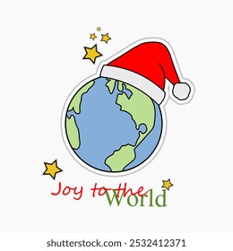 Joy to the World Christmas Globe with Santa Hat and Stars