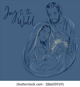 Joy To The World Christmas Nativity Scene Vector Sketch Illustration