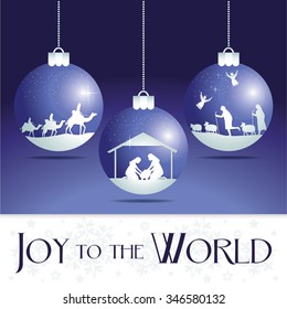 Joy to the world. Christmas Nativity Scene Ornaments.