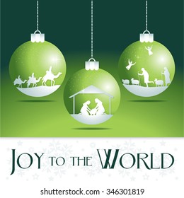 Joy to the world. Christmas nativity tree ornaments.