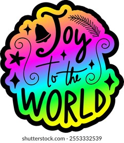 joy to the world merry christmas colorful bright rainbow graphic design