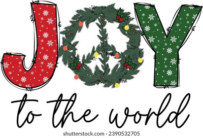 Joy To The World Retro 70s 60s Hippie Groovy Christmas Peace Sign Spruce Wreath, Peace Christmas Wreath	
