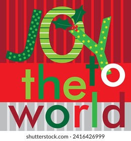 Joy to the world text for christmas card, gift bag or box design