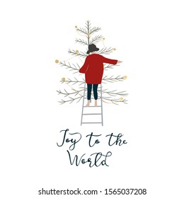 Joy to the world vector card. Abstract Christmas print.