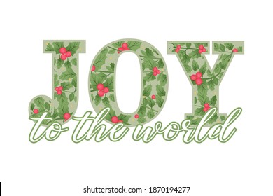 Joy The World Vector Text, Festive Garland Texture, Christmas Carol Text, Christmas Text, Christmas Card Background, Vector Illustration Background