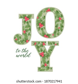 Joy, Joy The World Vector Text, Festive Garland Texture, Joy Text, Christmas Carol Text, Christmas Text, Christmas Card Background, Vector Illustration Background