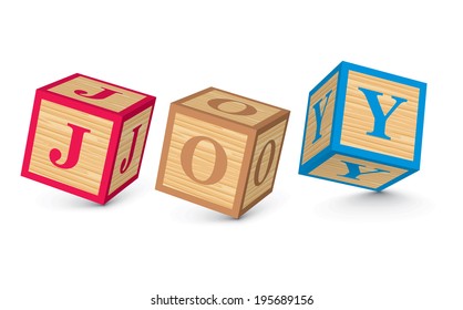 JOY written with alphabet blocks - vector illustration