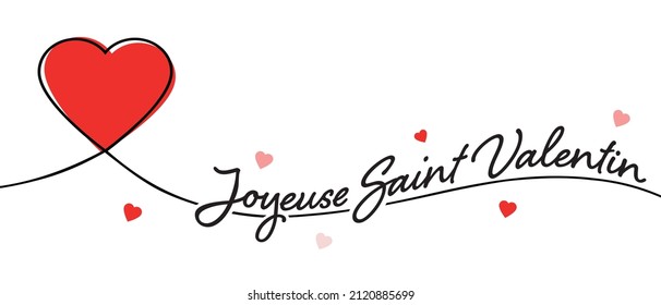 Joyeuse Saint Valentin - Heart icons and text on a white background. Translation: Happy Valentine's Day