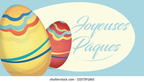 Joyeuses Pâques Holiday Card with Painted Eggs 