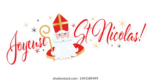 Joyeuses Saint Nicolas, Happy Saint Nicolas in french language isolated on white background