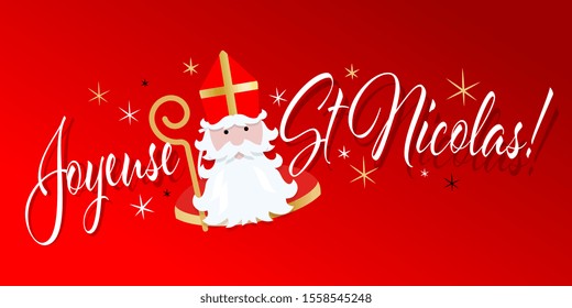 Joyeuses Saint Nicolas, Happy Saint Nicolas in french language on red background