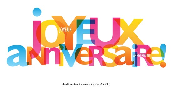 JOYEUX ANNIVERSAIRE! (HAPPY BIRTHDAY! in French) colorful vector typography banner