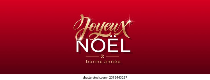 Joyeux noel and Bonee Annee. Merry Christmas card template with greetings in French. Hand drawn lettering. Premium vector illustration with typographic text for Merry Christmas card design