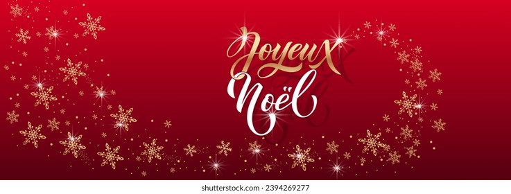 Joyeux noel and Bonee Annee. Merry Christmas card template with greetings in French. Hand drawn lettering. Premium vector illustration with typographic text for Merry Christmas card design