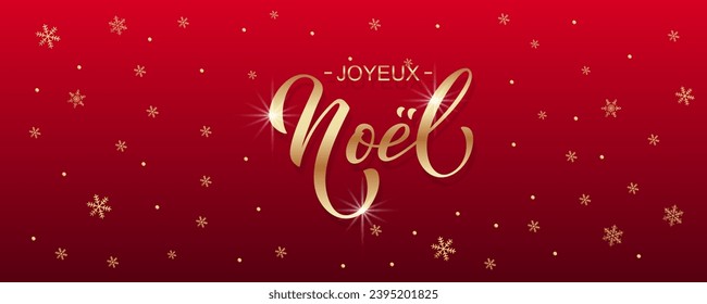 Joyeux noel and Bonee Annee. Merry Christmas card template with greetings in French. Hand drawn lettering. Premium vector illustration with typographic text for Merry Christmas card design