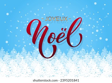 Joyeux noel and Bonee Annee. Merry Christmas card template with greetings in French. Hand drawn lettering. Premium vector illustration with typographic text for Merry Christmas card design