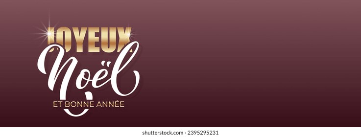 Joyeux noel y Bonee Annee. Feliz planilla de la tarjeta navideña con saludos en francés. Letras dibujadas a mano. Ilustración portadora premium con texto tipográfico para el diseño de la tarjeta navideña Merry